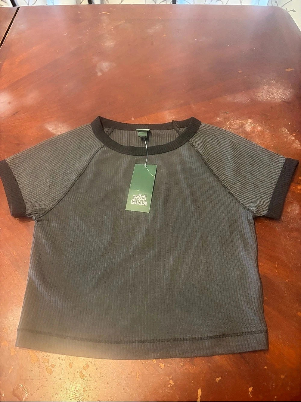 Wild Fable Ribbed Ringer Crop Tee Gray XS